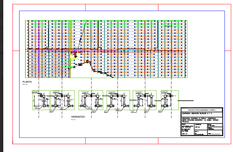 Plano de hidrantes para proyecto de riego